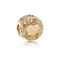 Pandora Charm Ribbon Heart 14K Gold Clear CZ Jewelry Pandora Charm Ribbon Heart 14K Gold Clear CZ Jewelry