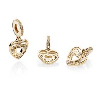 Pandora Charm Romantic Heart Dangle 14K Gold Clear CZ Jewelry Pandora Charm Romantic Heart Dangle 14K Gold Clear CZ Jewelry