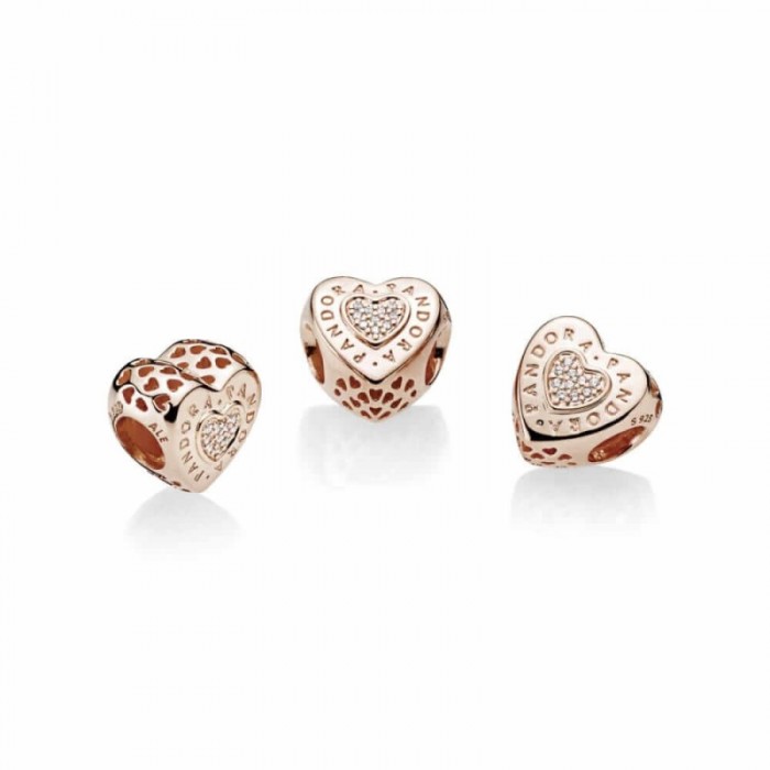 Pandora Charm Signature Heart Rose Clear CZ Jewelry