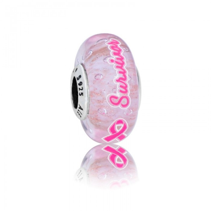 Pandora Charm Survivor Pink Murano Glass Pink Enamel Jewelry