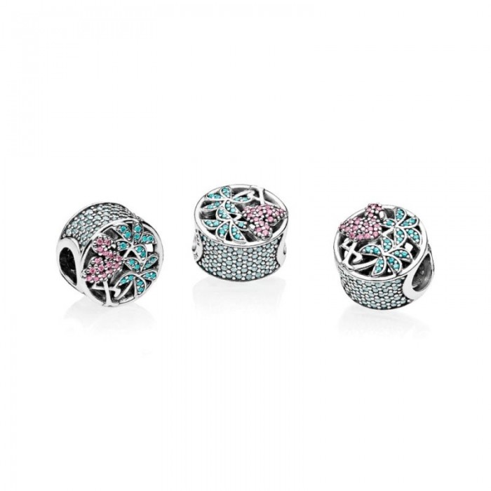 Pandora Charm Tropical Flamingo Light Green Crystals Multi Colored CZ Jewelry