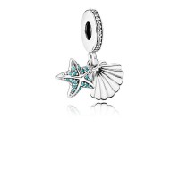 Pandora Charm Tropical Starfish Sea Shell Dangle Frosty Mint Clear CZ Jewelry