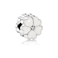 Pandora Charm White PrimRoseClip White Enamel Clear CZ Jewelry Pandora Charm White PrimRoseClip White Enamel Clear CZ Jewelry