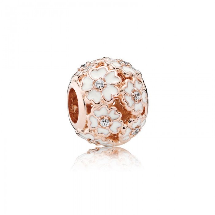 Pandora Charm White PrimRoseMeadow Rose White Enamel Clear CZ Jewelry