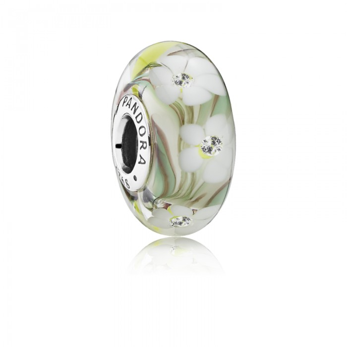 Pandora Charm Wild Flowers Murano Glass Clear CZ Jewelry