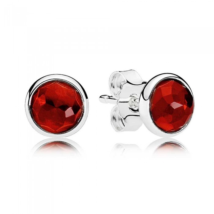 Pandora Earring July Birthstone Ruby Droplet 925 Silver Jewelry