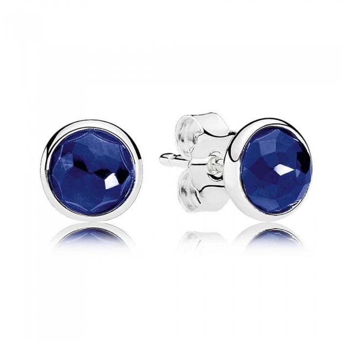 Pandora Earring September Birthstone Sapphire Droplet 925 Silver Jewelry