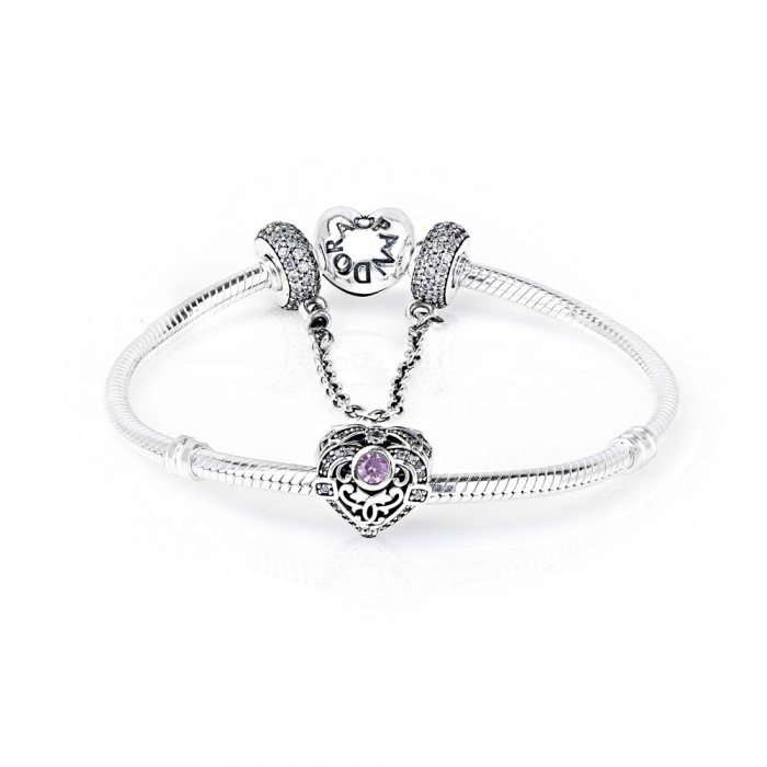 Pandora Bracelet Opulent Heart Love Complete CZ Silver Jewelry