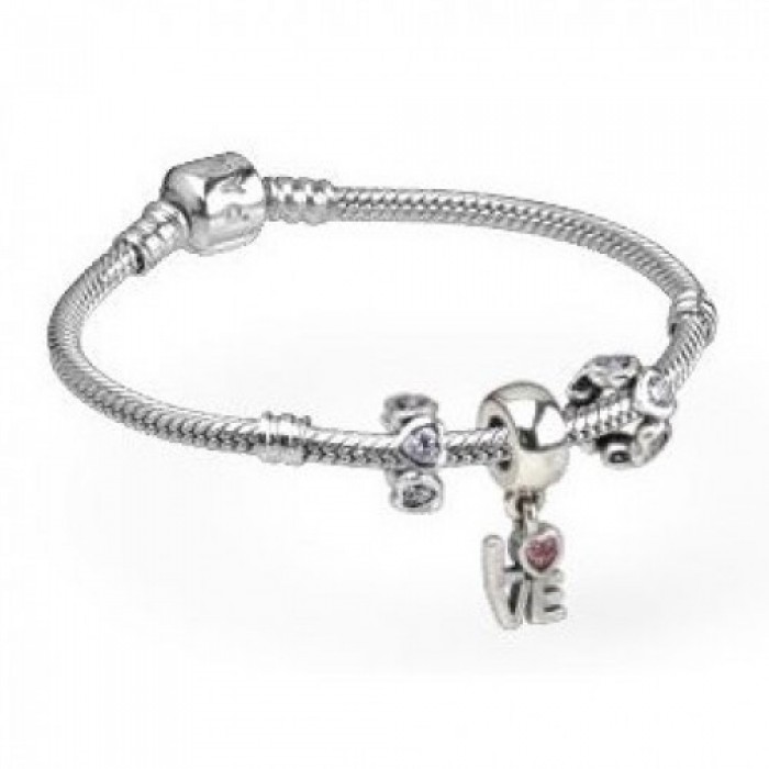 Pandora Bracelet Pink Love Dropper Complete Jewelry