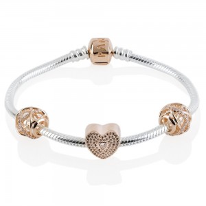 Pandora Bracelet Sweetheart Love Complete Rose Gold Jewelry