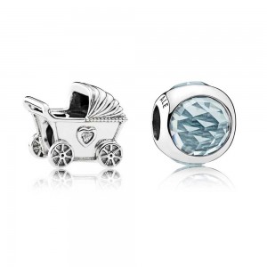 Pandora Charm Blue Baby Pram Baby Cubic Zirconia Silver Jewelry