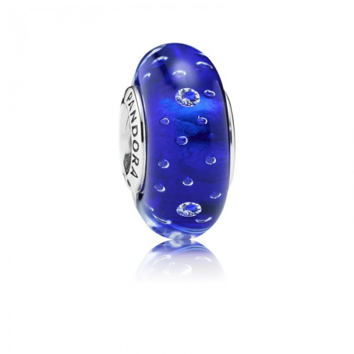 Pandora Charm Dark Blue Effervescence Murano Glass Clear CZ Jewelry