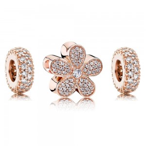 Pandora Charm Dazzling Daisy Floral CZ Rose Gold Jewelry