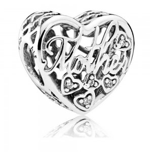 Pandora Charm Mother And Son Bond Family CZ Silver Jewelry