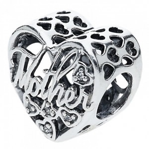 Pandora Charm Mother And Son Bond Family CZ Silver Jewelry
