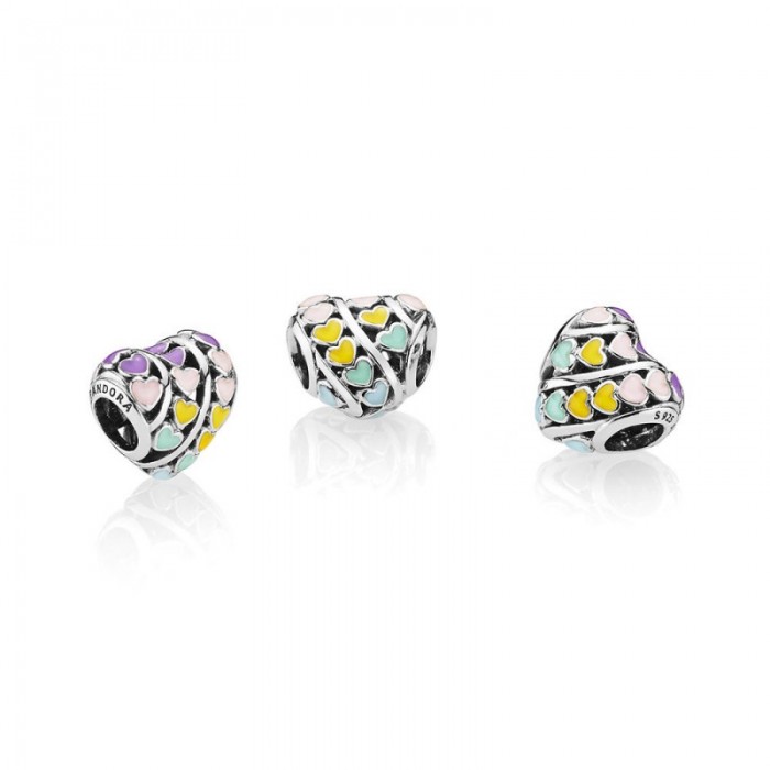Pandora Charm Multi Color Hearts Mixed Enamel Jewelry
