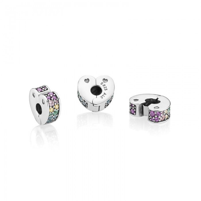 Pandora Charm Multi Colored Arc Love Clip Multi Colored CZ Crystals Jewelry