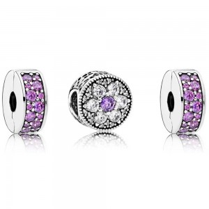 Pandora Charm Purple Elegance Floral Cubic Zirconia Jewelry