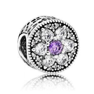 Pandora Charm Purple Elegance Floral Cubic Zirconia Jewelry