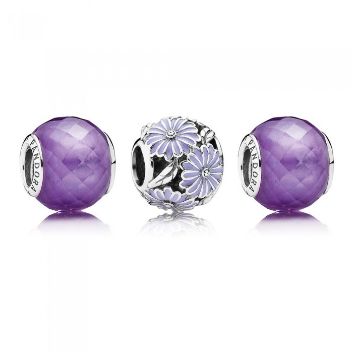Pandora Charm Silver Purple Daisy Floral Jewelry