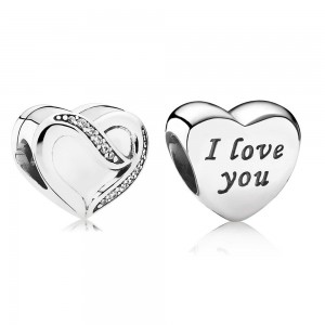 Pandora Charm Silver Ribbon Of Love CZ Jewelry