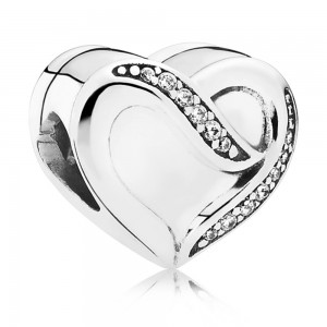 Pandora Charm Silver Ribbon Of Love CZ Jewelry