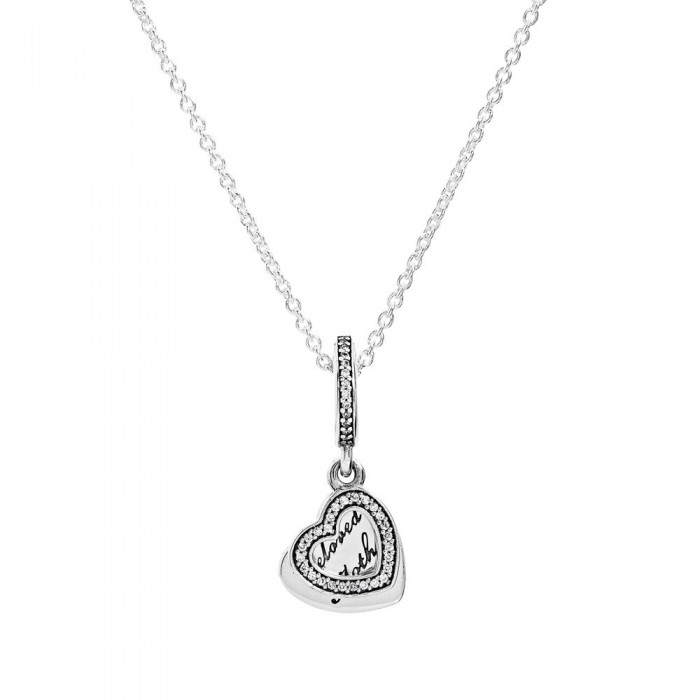 Pandora Necklace Beloved Mother Family Clear CZ Silver Jewelry