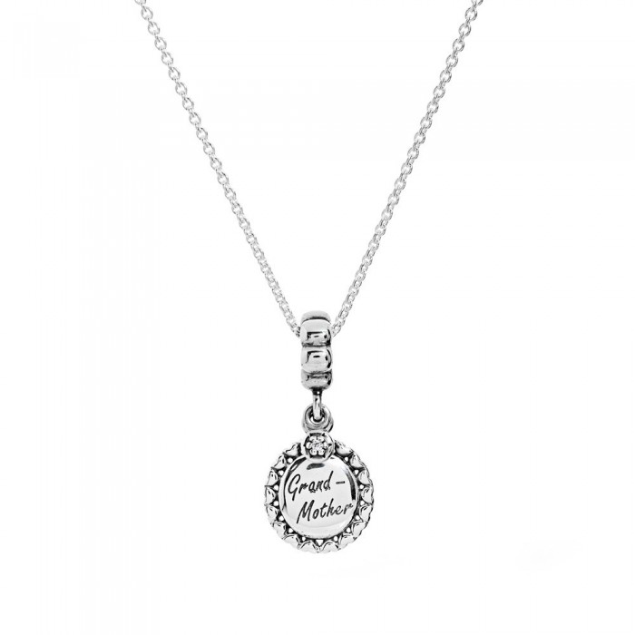 Pandora Necklace Grandmother Family Clear CZ Silver Jewelry