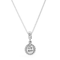 Pandora Necklace Loving Mother Family Clear CZ Silver Jewelry Pandora Necklace Loving Mother Family Clear CZ Silver Jewelry
