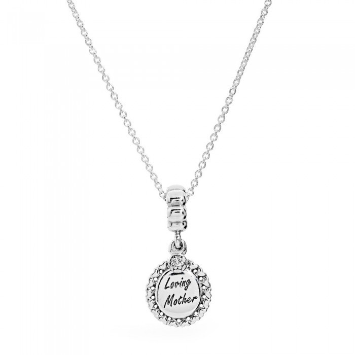 Pandora Necklace Loving Mother Family Clear CZ Silver Jewelry