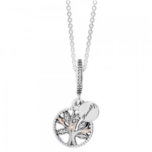 Pandora Necklace Family Tree Pendant Clear CZ Silver Jewelry