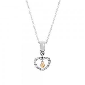 Pandora Necklace Heart Dropper Love Pendant Gold Jewelry