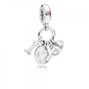 Pandora Necklace I Love You Dangle Fancy Fuchsia Pink CZ Jewelry