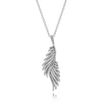 Pandora Necklace Majestic Feathers Pendant Pave CZ 925 Silver Jewelry Pandora Necklace Majestic Feathers Pendant Pave CZ 925 Silver Jewelry
