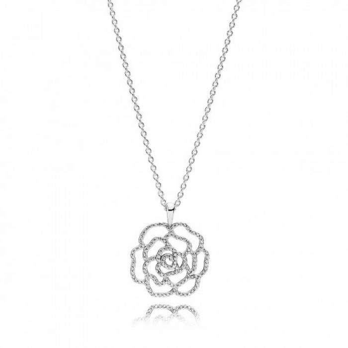 Pandora Necklace Shimme Rose Floral Pendant Jewelry