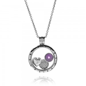 Pandora Necklace Silver February Petite Memories Birthstone Locket Jewelry