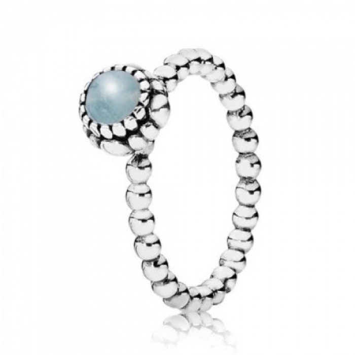 Pandora Ring Beaded Aquamarine March Birthstone Birthstone Silver Jewelry