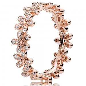 Pandora Ring Dazzling Daisy Band Floral Rose Gold Jewelry