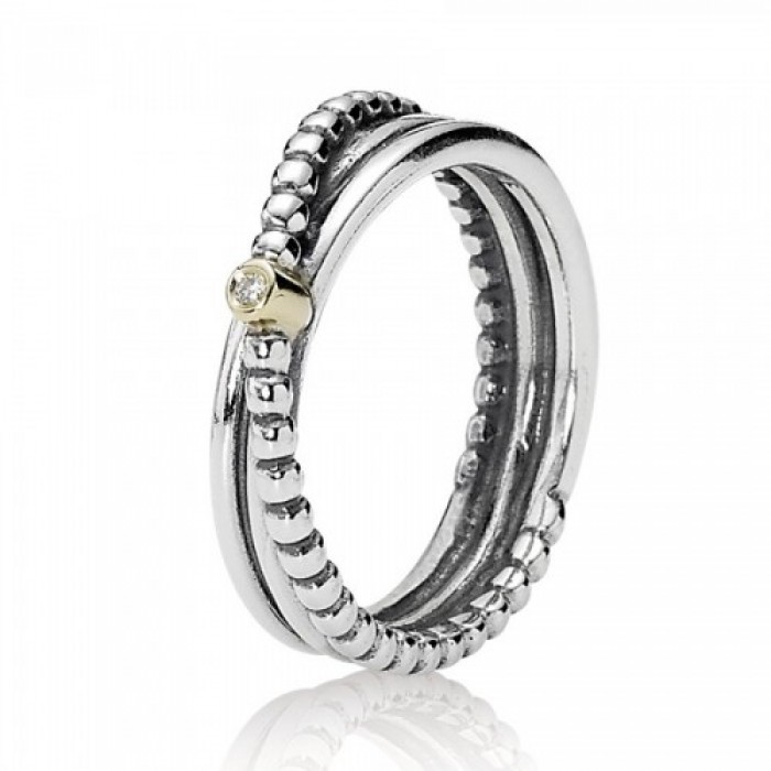Pandora Ring Diamond Plain And Beaded Gold Jewelry