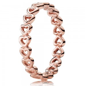 Pandora Ring Linked Love Heart Band Rose Gold Jewelry